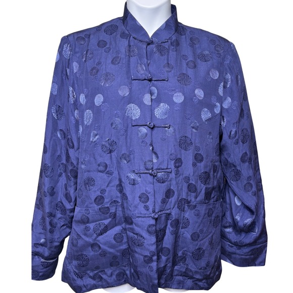 Bungy Girls Jackets & Blazers - BUNGY GIRLS Blue Tang Jacket Sz XL Frog Button Medallion Jacquard Chinoiserie